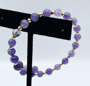 Purple Amethyst 6mm Gemstone and 3mm Gold Beads Bracelet February Birthstone